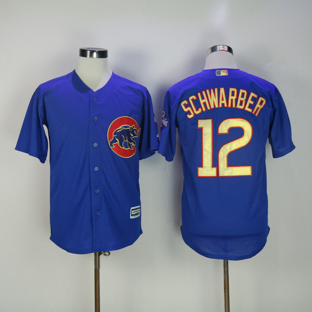 Men Chicago Cubs 12 Schwarber Blue Champion MLB Jerseys